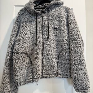 Cozy Gray Sherpa Zip-Up Hoodie